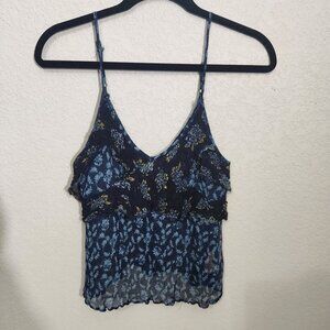 Free People Cami Top Womens Small Floral Blue Babydoll